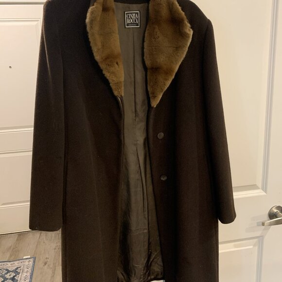 Cinzia Rocca Icons Jackets & Blazers - Vintage Womens Long Wool Overcoat with fur trim